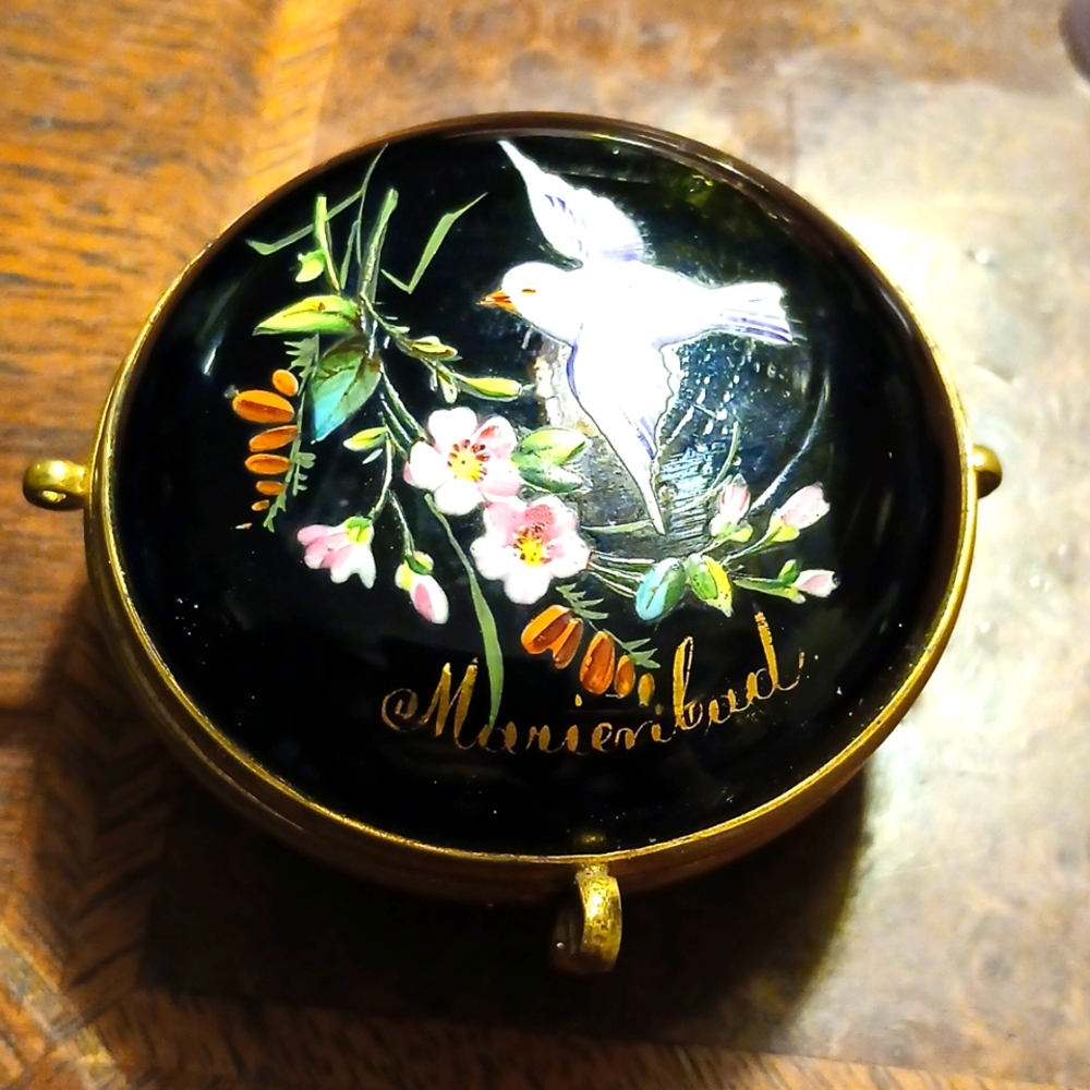 Moser black amythest glass enamel trinket box